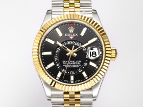 頂級(jí)高仿錶勞力士Rolex Sky-Dweller 天行者黑盤(pán)金圈